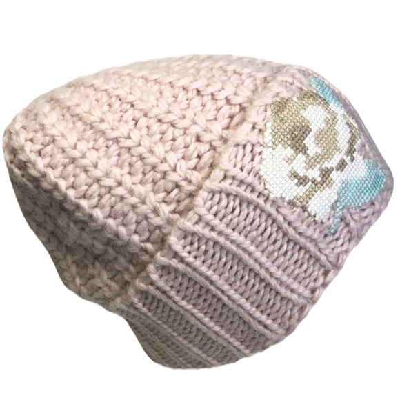 Free People Everything Rosy Floral Appliqué Knit Cuffed Beanie Hat Brand New! - Picture 2 of 8
